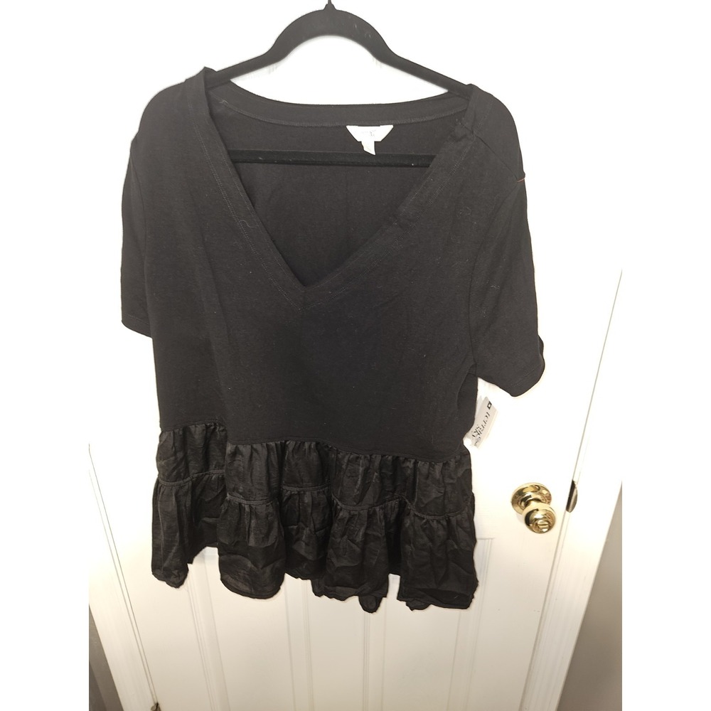 Terra & Sky Black V-Neck Babydoll Top Lyocell Blouse Sizes 14W